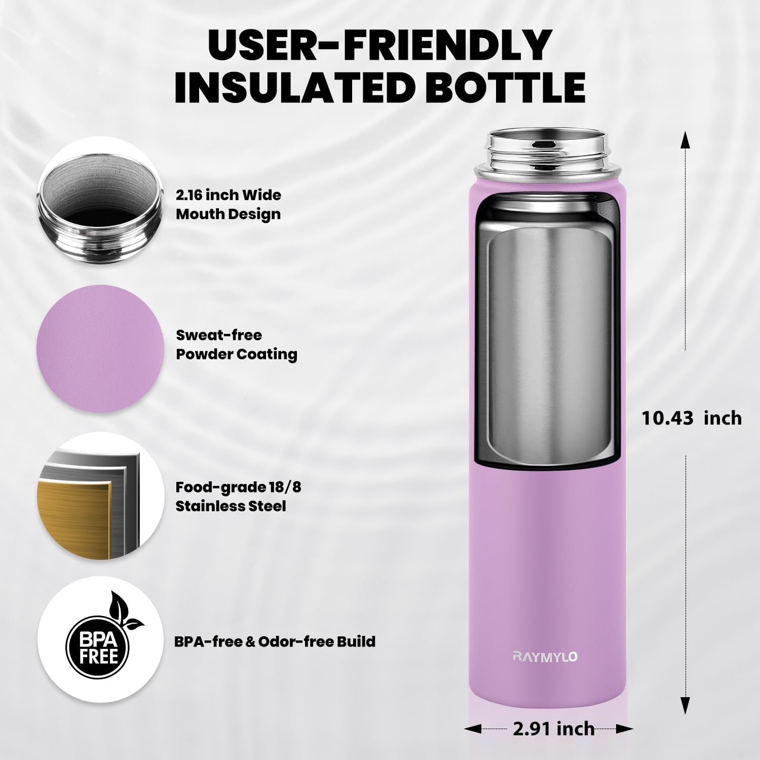 Insulated Water Bottle 24oz, Triple Wall Vacuum Stainless Steel (Cold for 48 Hrs, Hot for 24Hrs), Leak Proof & Non-BPA, 24oz Hydro Water Flask with Paracord Handle & Straw Spout Lids - Image 5