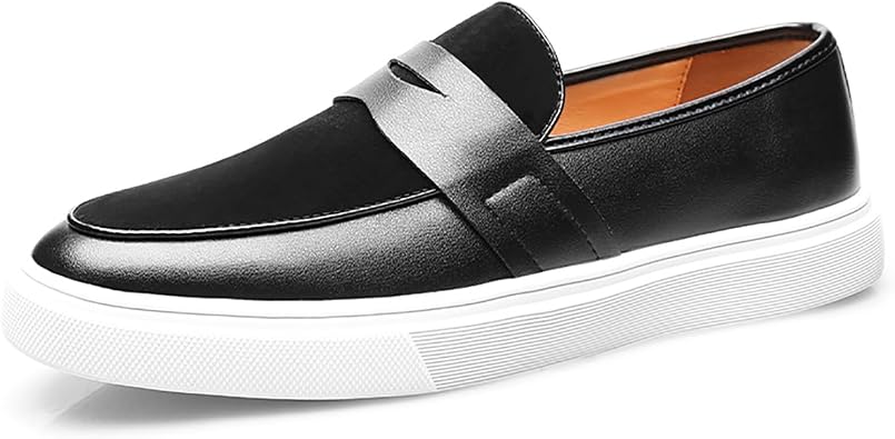 Mens Genuine Leather Splicing Slip-On Loafers Lightweight Non-Slip Driving Shoes Breathable Boat Sneakers for Walking Travel Office