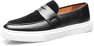 Men's Genuine Leather Splicing Slip-On Loafers Lightweight Non-Slip Driving Shoes Breathable Boat Sneakers for Walking Travel Office