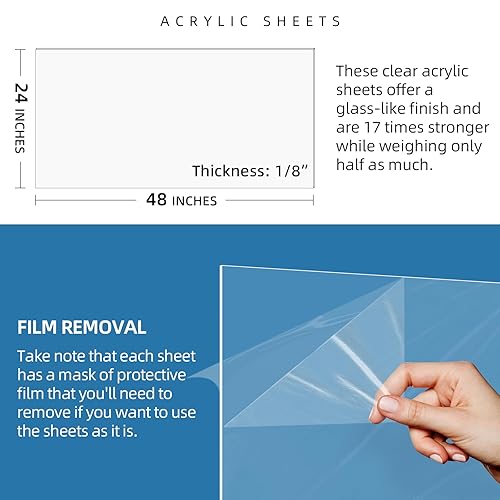 Vista 83 de Paquete de 2 láminas de acrílico transparente de 12 x 24 pulgadas, 1/8 pulgadas de grosor; uso para proyectos de manualidades, letreros, protector