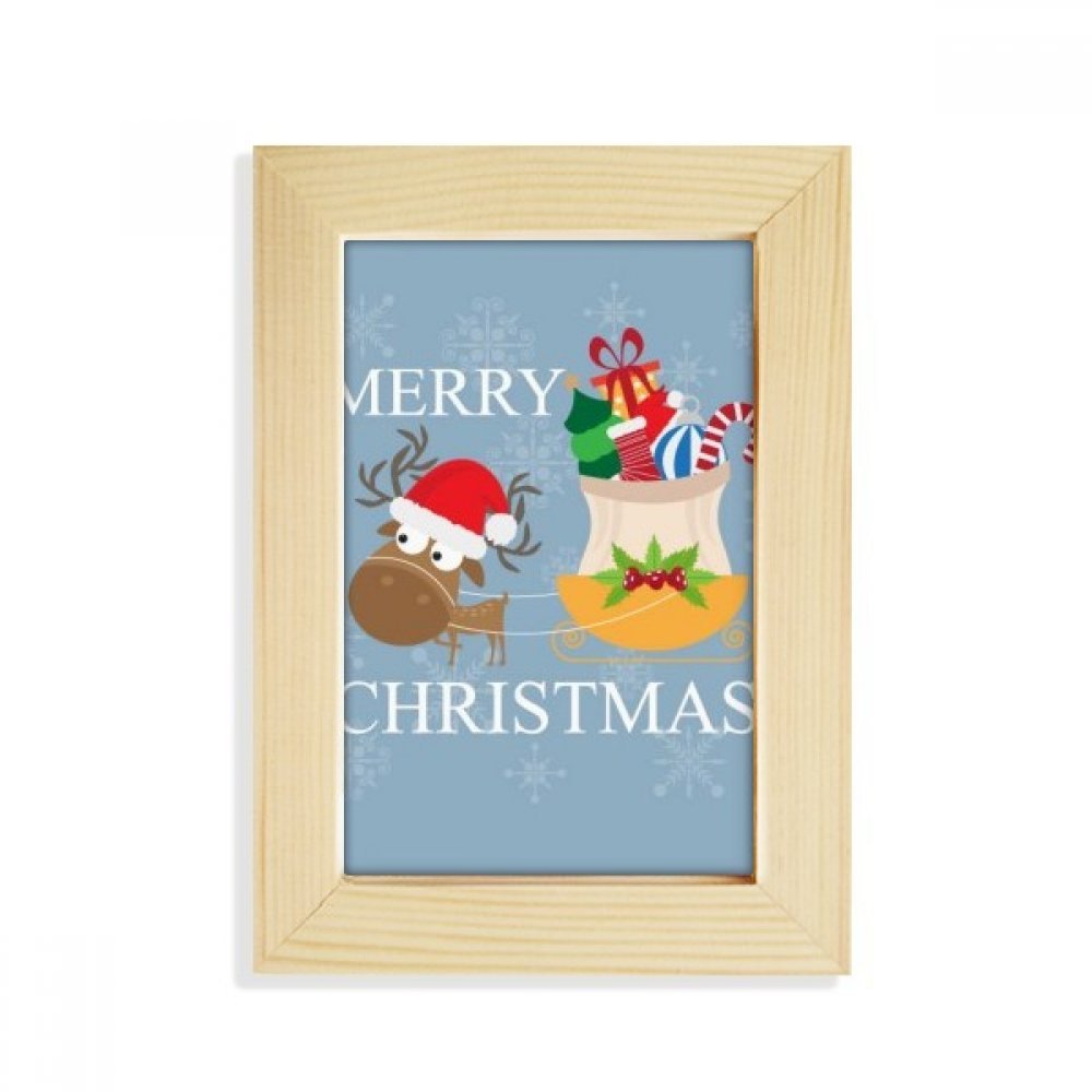 Marco de fotos de madera de 5x7 pulgadas con diseño artístico Elk Feliz Navidad