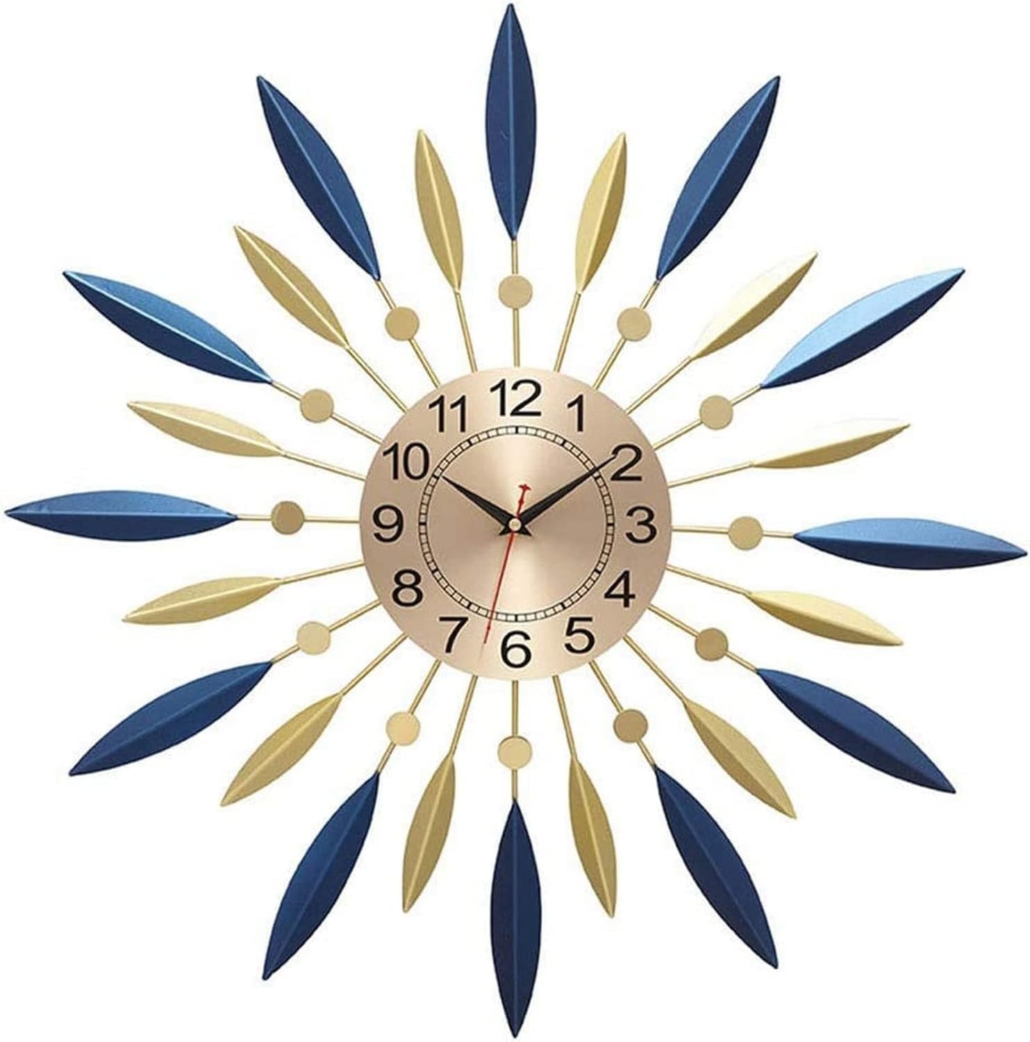 Sjdopulse Blue Wall Clock Modern Art Wall Clock 24In Large Metal Wall Clock, Wall Clock, Mid Century Wall Clock, Large Metal Wall Clock Sunburst Decoration For Home Kitchen Living Room ,,60Cm