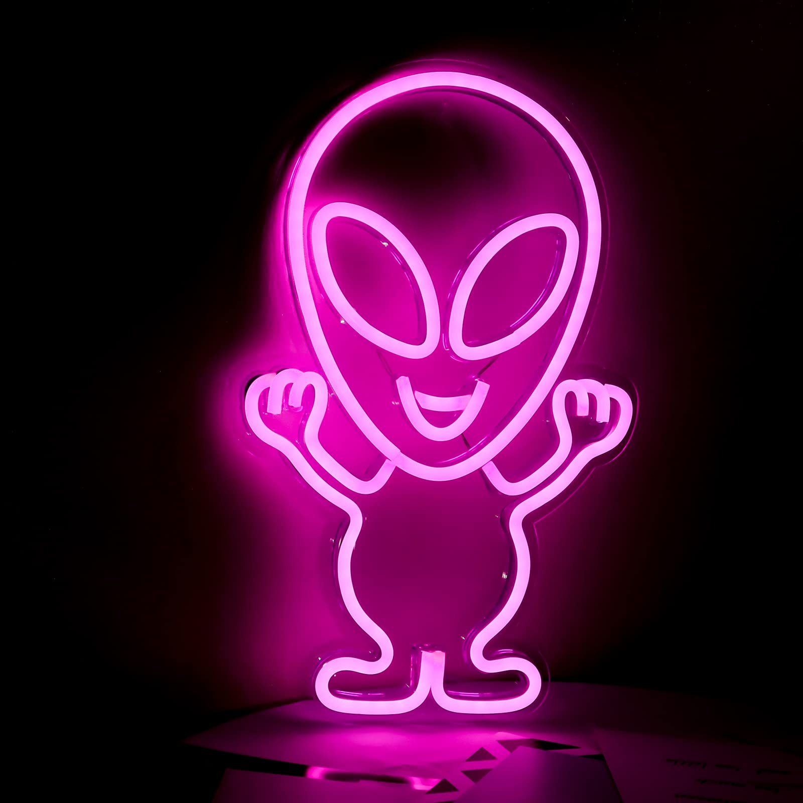 Neon Signs, Alien Neon Lights(15.75" × 9.84") USB Powered Acrylic Neon Sign for Pink Room Decor Aesthetic LED Signs for Bedroom,Wall Art Decor,Game Room,Bar,Men Cave,Halloween,Christmas