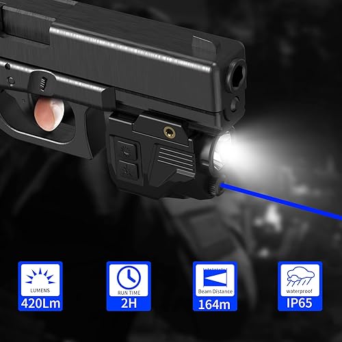 Miniatura 7 de Luz de pistola láser de 420 lúmenes, riel de tejedor Picatinny LED con carga magnética, función estroboscópica de liberación rápida, combo de luz