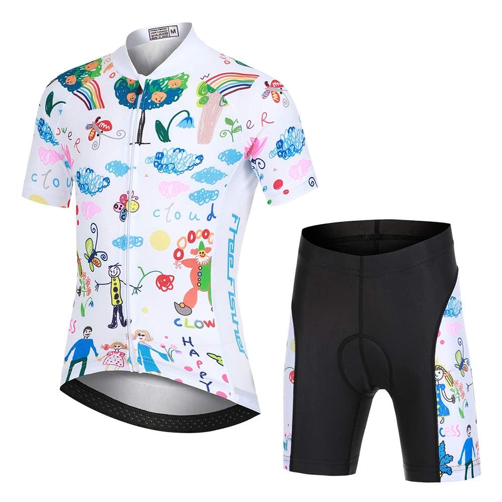 Kinder Radtrikot Set Jungen radsport anzüge (Fahrrad Trikot Kurzarm + Radhose) Mädchen Fahrradbekleidung Anzug mit Sitzpolster