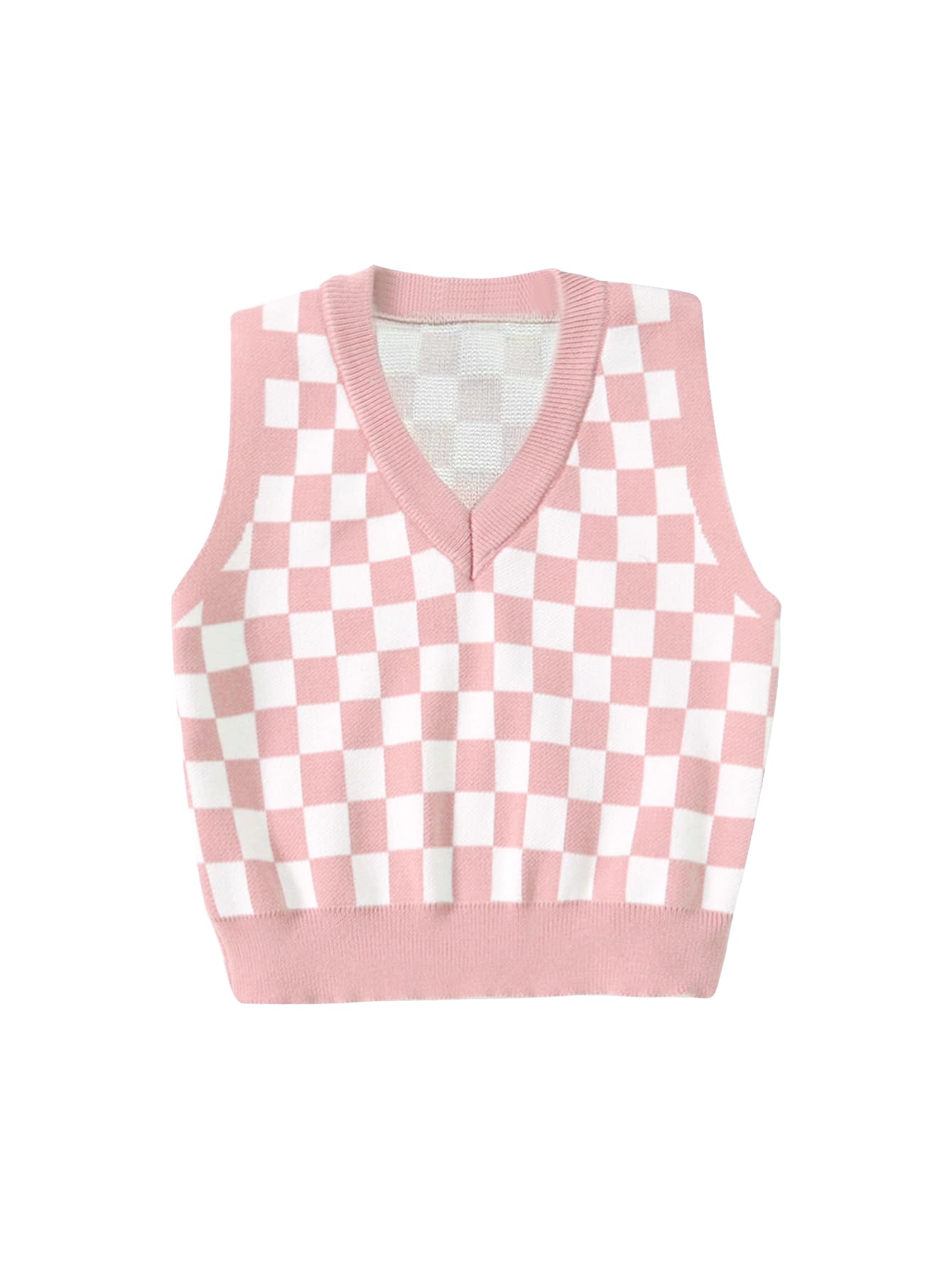 Floerns Girls Checker Print V Neck Sleeveless Sweater Vest Tank Top