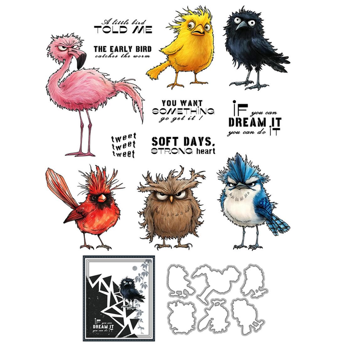 Flamingo Animal Stamps and Cutting Dies for Card Making DIY Transparent Silicone Clear Stamp and Metal Die Cuts Sets for Scrapbooking Paper Greeting Cards Decor Seals Craft Supplies