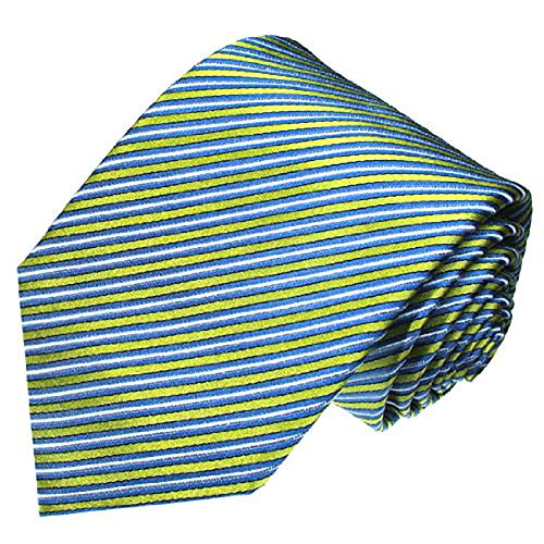 LORENZO CANA Luxury Italian Pure Silk Tie Jacquard Woven Blue Green White Stripes Necktie 84423