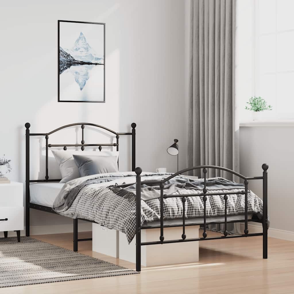 vidaXL Bettgestell, Bettrahmen mit Kopfteil Fußteil, Metallbett Bett mit Lattenrost, Einzelbett Gästebett Schlafzimmer, Metall Schwarz 100x200cm