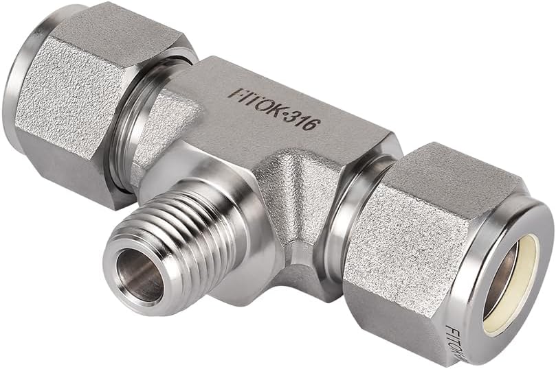 316 Stainless Steel Compression Fitting Male Branch Tee 5/8" Tube OD x 5/8" Tube OD x 1/2" Male NPT, SS-TTM-FL10-NS8
