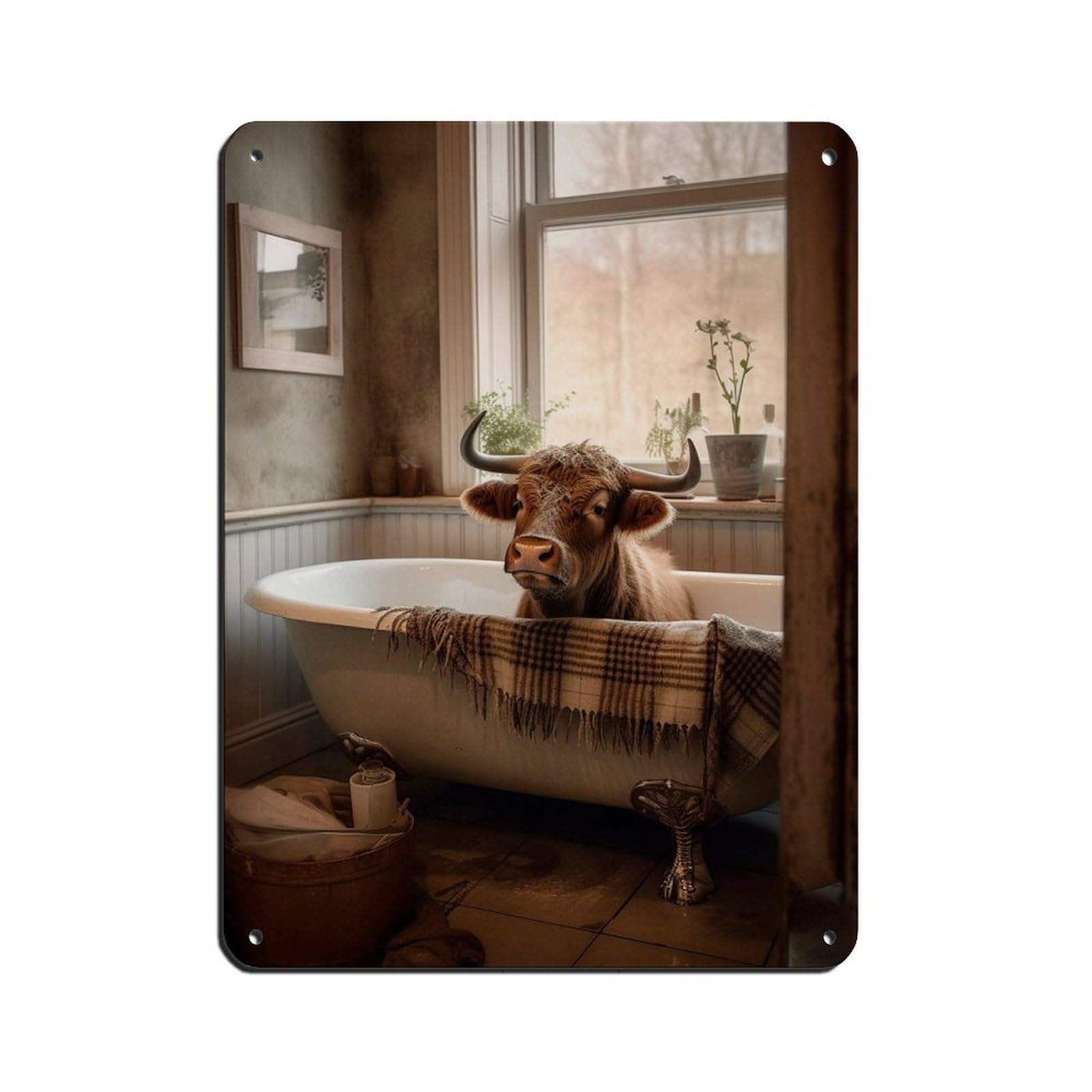 Highland Cow Taking A Bath (2) Retro Poster Metal Tin Sign Chic Art Retro Iron Painting Bar People Cave Cafe Family Garage Poster Wall Decoration 12x16inch(30x40cm)
