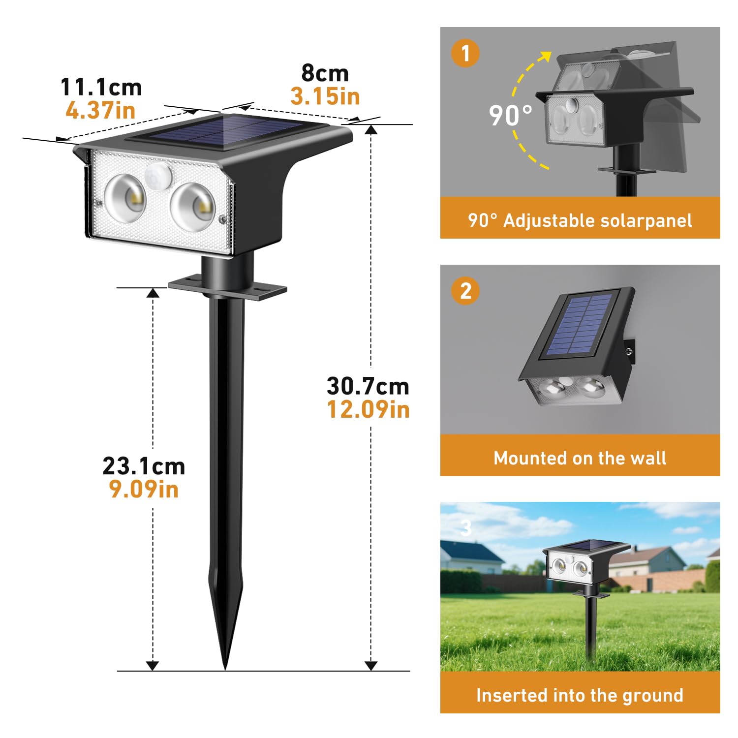 Lot de 4 Lampe Solaire Exterieur Detecteur de Mouvement 6500K IP65 Étanche Projecteur Solaire Jardin