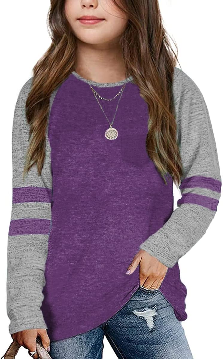Girls Shirts for 6-13 Years Long Sleeve Raglan Crewneck Tops with Pocket Girls Shirts for 6-13 Years Long Sleeve Raglan Crewneck Tops with Pocket