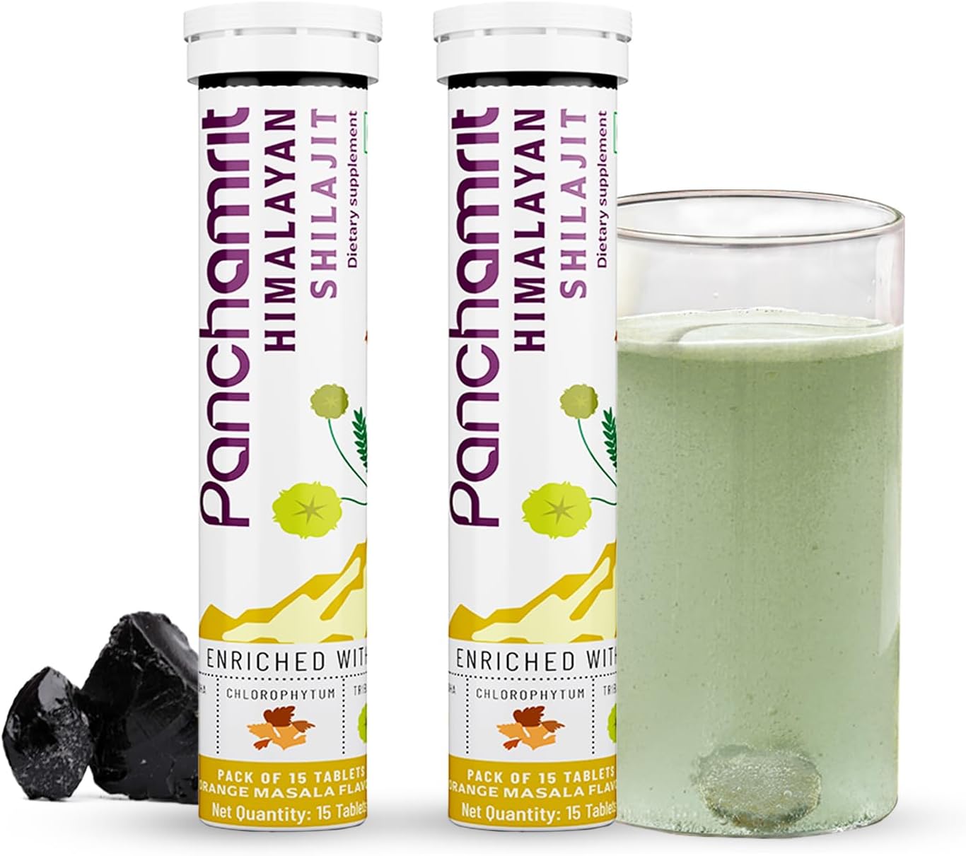 Panchamrit Himalayan Shilajit Effervescent | Helps Boost Stamina & Performance, Improves Muscle Recovery |Enriched with Ashwagandha, Kaunch Beej, Safed Musli | 15 Tablets (Pack of 2)