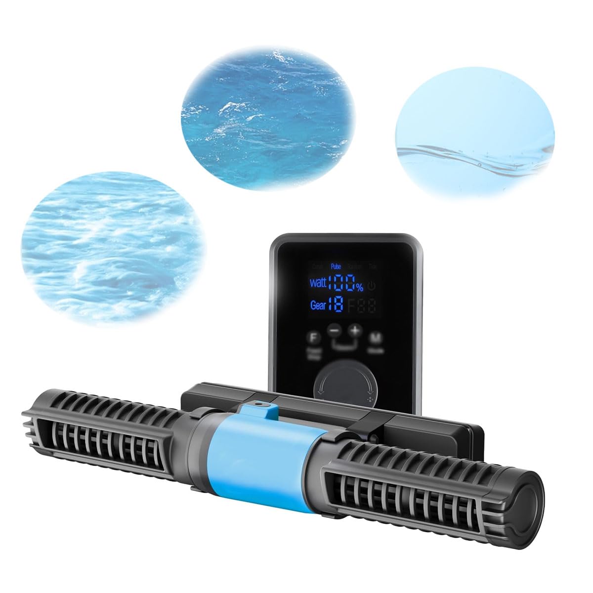 Generador de olas para acuario de 55 W, bomba magnética de 24 V CC con controlador de pantalla LED, bomba de olas de flujo cruzado, adecuada para agua dulce y salada, acuarios domésticos y peceras.