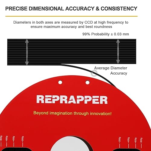 Miniatura 3 de Reprapper Filamento PVB negro para impresora 3D, filamento PLA de 0.069 in, fácil de suavizar postpulido con alcohol IPA, acabado liso de 2.2