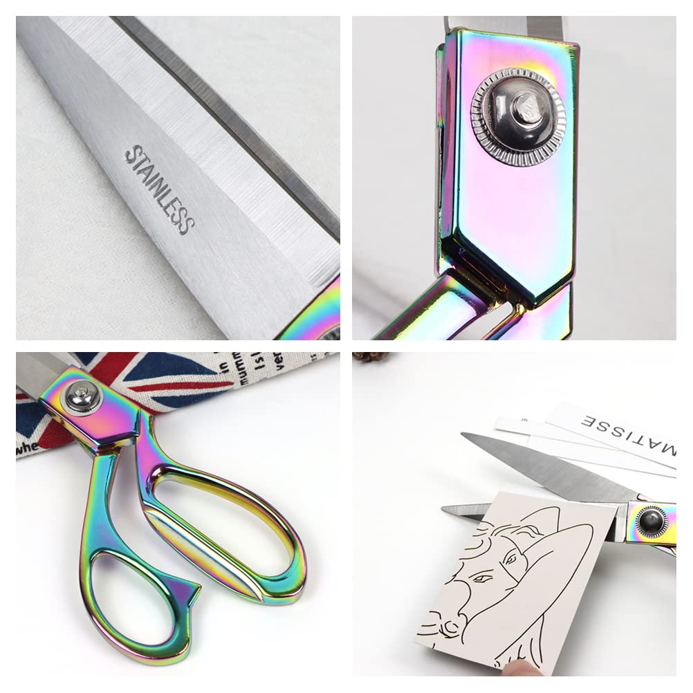 9 Inch Rainbow Holographic Sewing Scissors - Heavy Duty Steel Fabric Shears For Tailors & Dressmakers