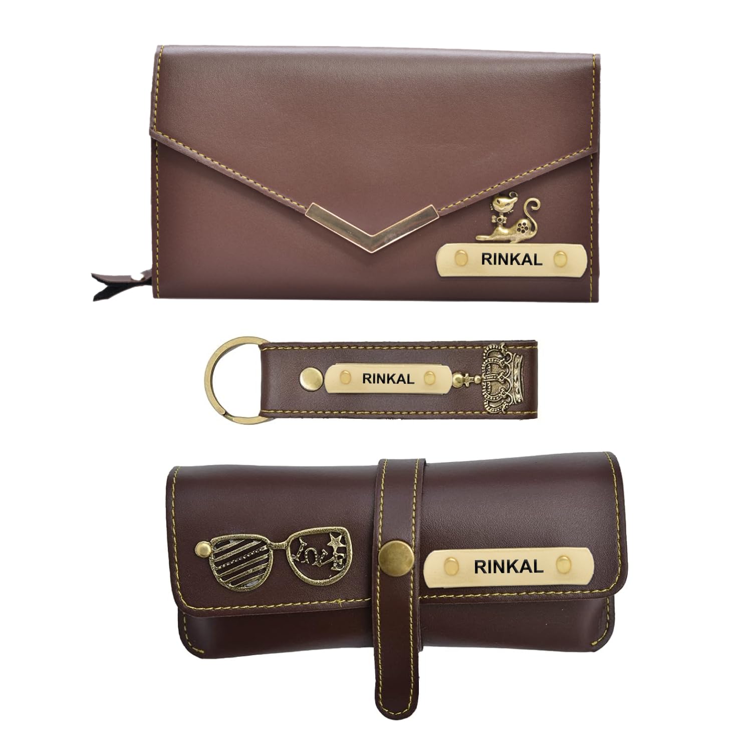 your gift studio Customized Lady Wallet with Name and Charm Gift Set | Personalized Lady 3 Pcs Gift Set for Ladies (Brown)-picture-24