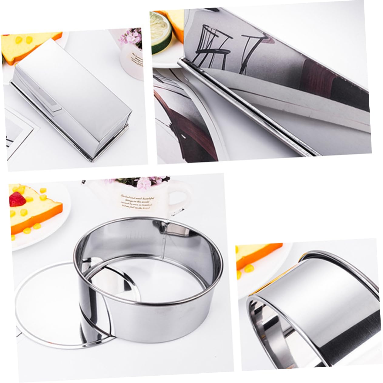 OKUMEYR 3pcs Stainless Steel Cake Mold Round Rectangle Baking Molds for Home Kitchen for Muffins and Desserts Bakeware for Baking