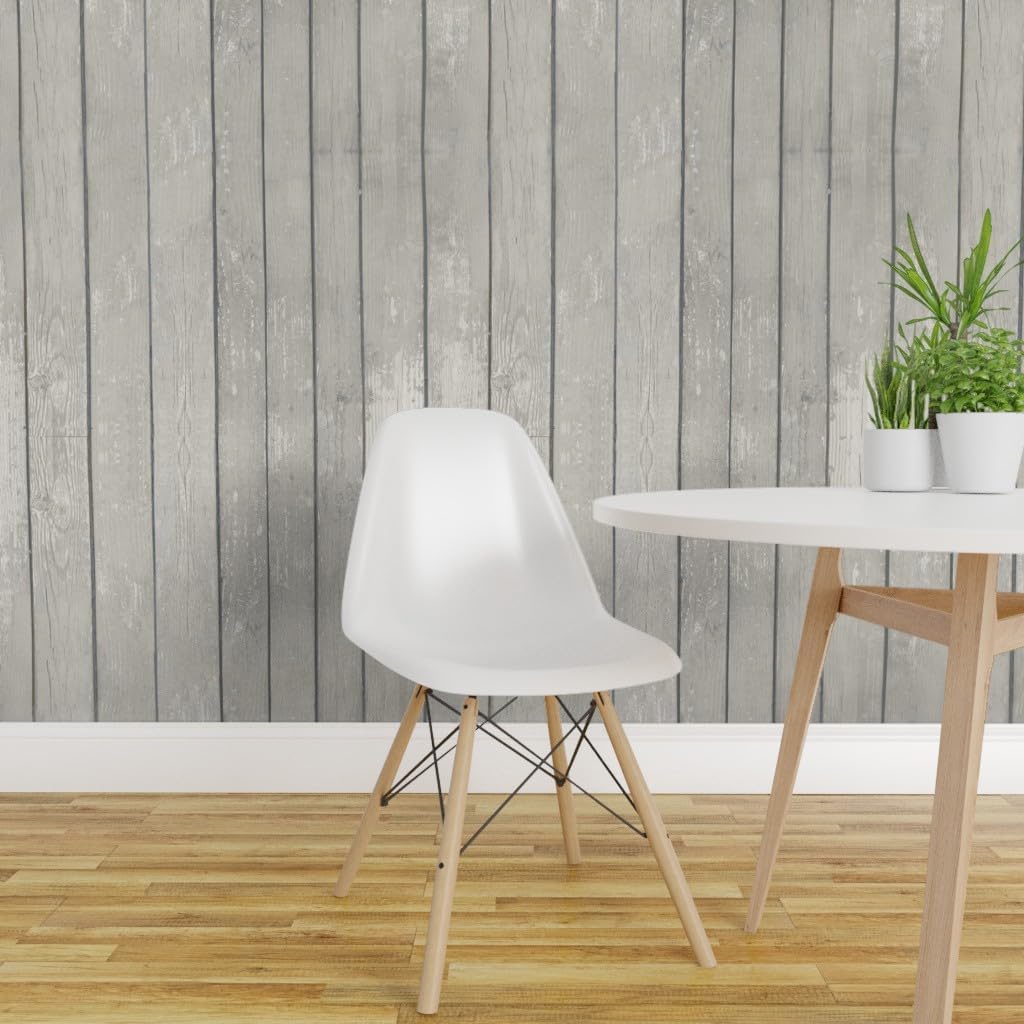 Removable Wallpaper 6ft x 2ft - Weathered Wood Woodgrain Country Chic Panel Worn Custom Pre-Pasted Wallpaper by Spoonflower