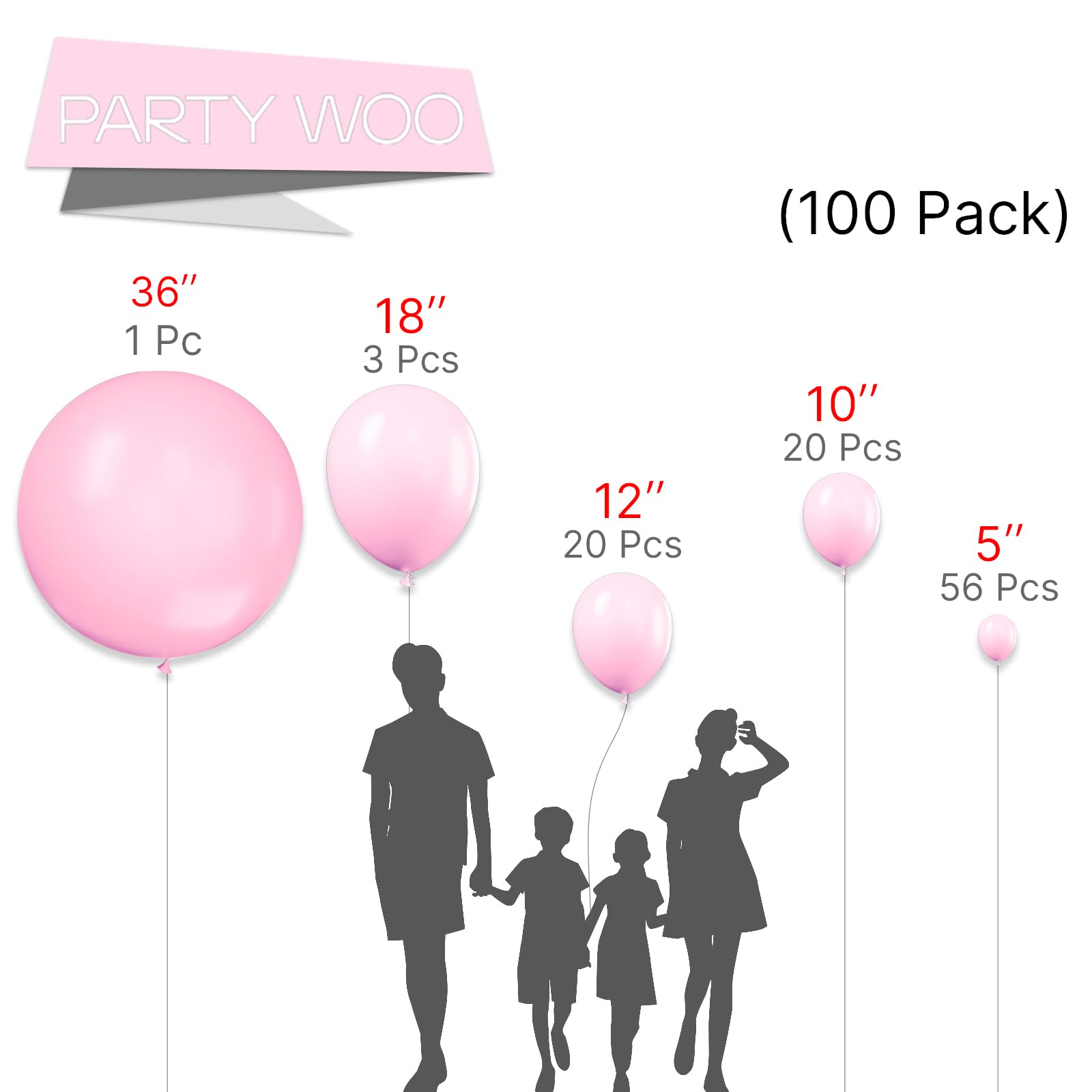 PartyWoo Light Pink Balloons 100 pcs Different Sizes of 36 18 12 10 5 Inch Pastel Baby Pale Pink Balloon Arch Kit Garland for Baby Shower Valentine's Day Princess Birthday Party Decorations Pink-Y48