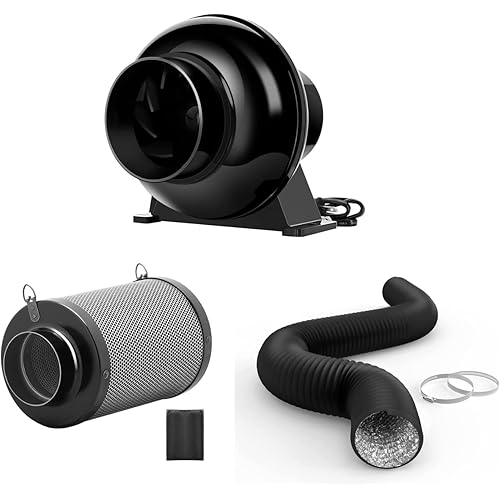 iPower 4 Inch 195 CFM Inline Fan Air Carbon Filter with Hook, 8 Feet Ducting Combo, for Grow Tent Ventilation, Kits, HVAC Heating Cooling
