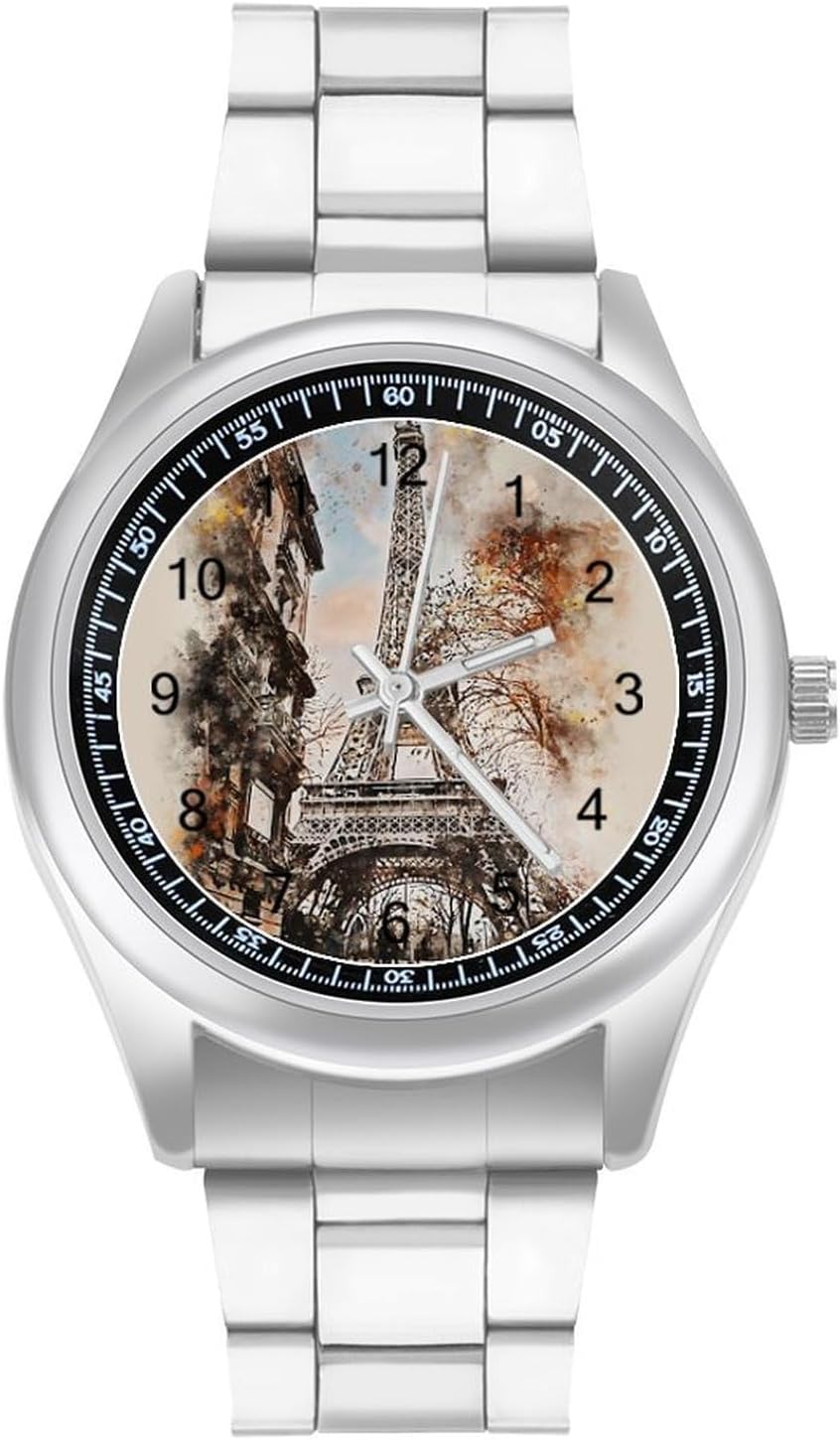 AXEDENRRT4Oil Paintings Paris Eiffel Tower Fashion Classic Wrist Watches for Men Casual Business Dress Watch Gifts