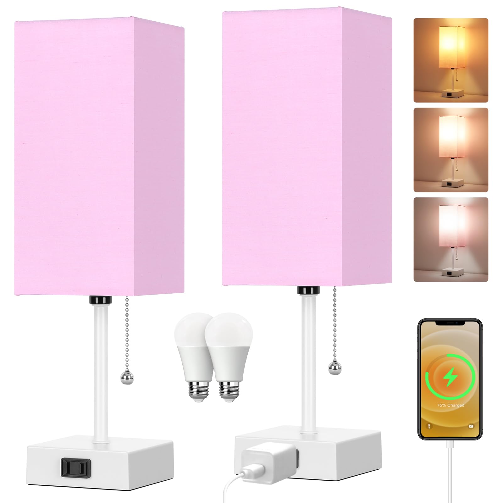 Bedside Table Lamp - 3 Color Modes & AC Outlet -13 Bedside Table Lamp - 3 Color Modes & AC Outlet -13