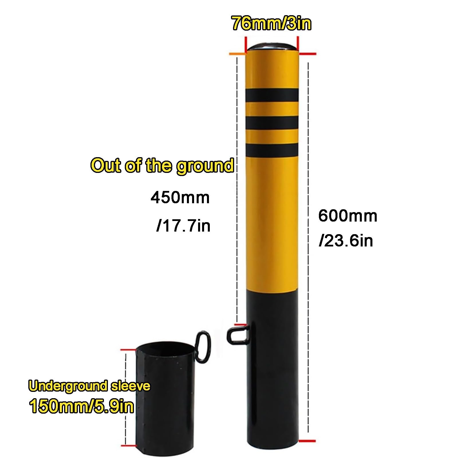Pali di Sicurezza, Colonnina di Sicurezza in Acciaio da 23, 6", Rimovibile(2pcs)