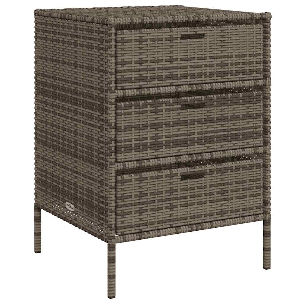 Szafka ogrodowa, szara, 55 x 59 x 80 cm, polirattan, pudełko do przechowywania z 3 szufladami, odporne na warunki atmosferyczne meble ogrodowe na taras i basen