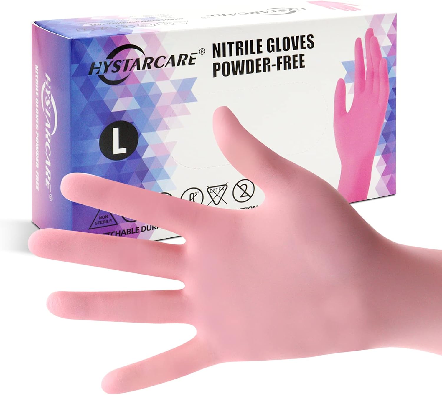 HYSTARCARE Pink Disposable Gloves Large, Pink Nitrile