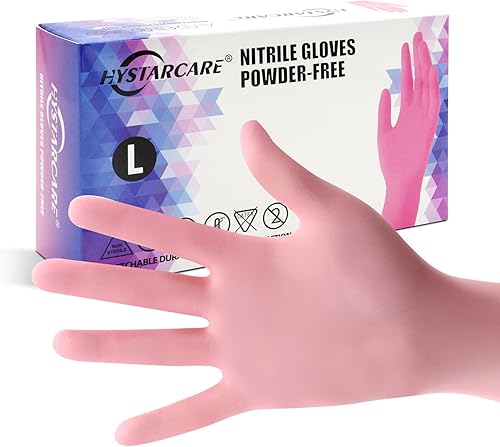 HYSTARCARE Guantes desechables rosados grandes, guantes de nitrilo rosa sin látex, 3.5 mil, 100 unidades, para procesamiento de alimentos, limpieza