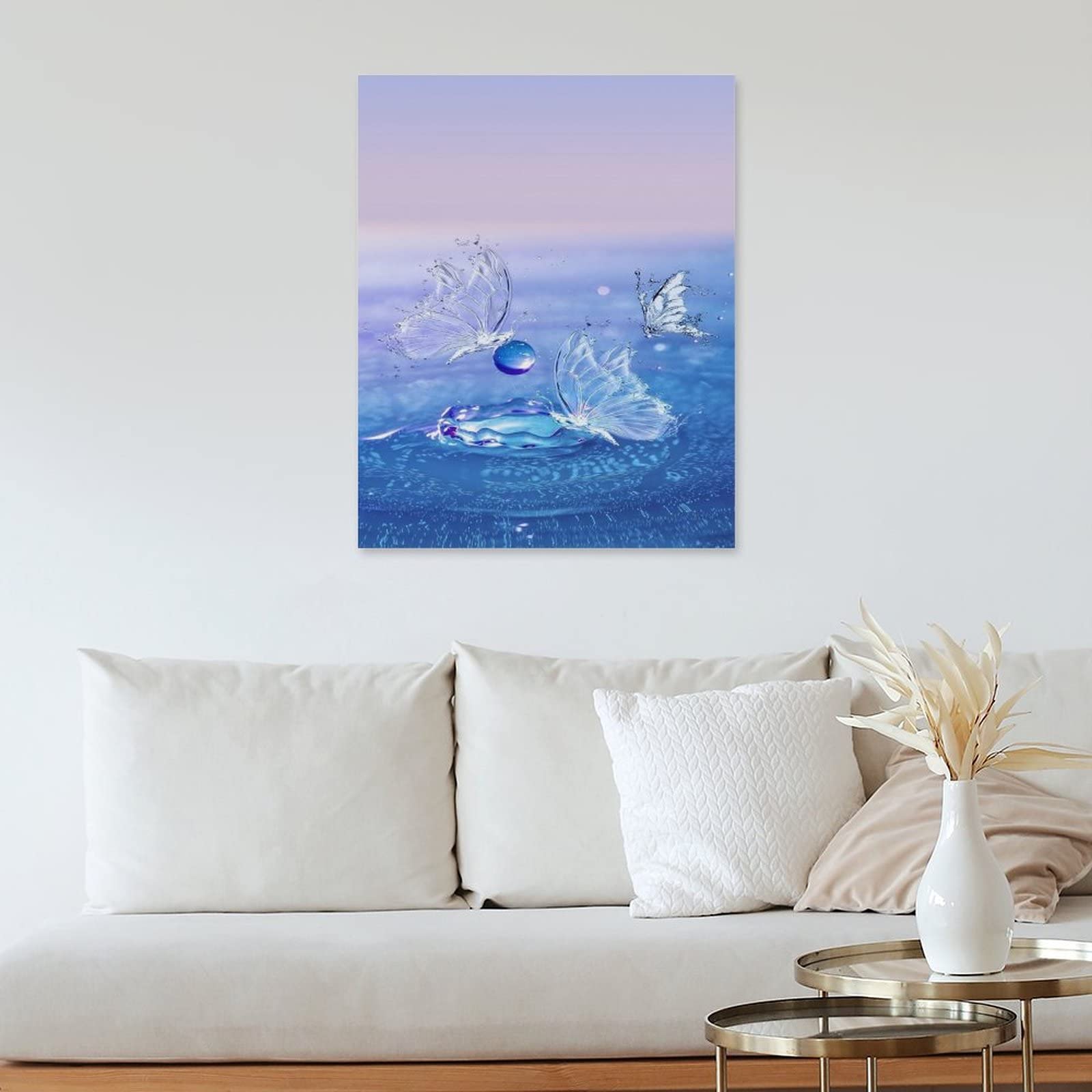 幻想的なブルーバタフライアート 額縁付き インテ リア 壁掛け装飾品