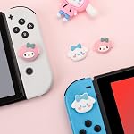 DLseego Cute Dog & Rabbit Thumb Grips Caps for Switch Lite/Switch/Switch OLED Lovely Soft Silicone Joystick Button Caps Analog Joy Con Stick Protective Cover - Blue and Pink (4PCS)