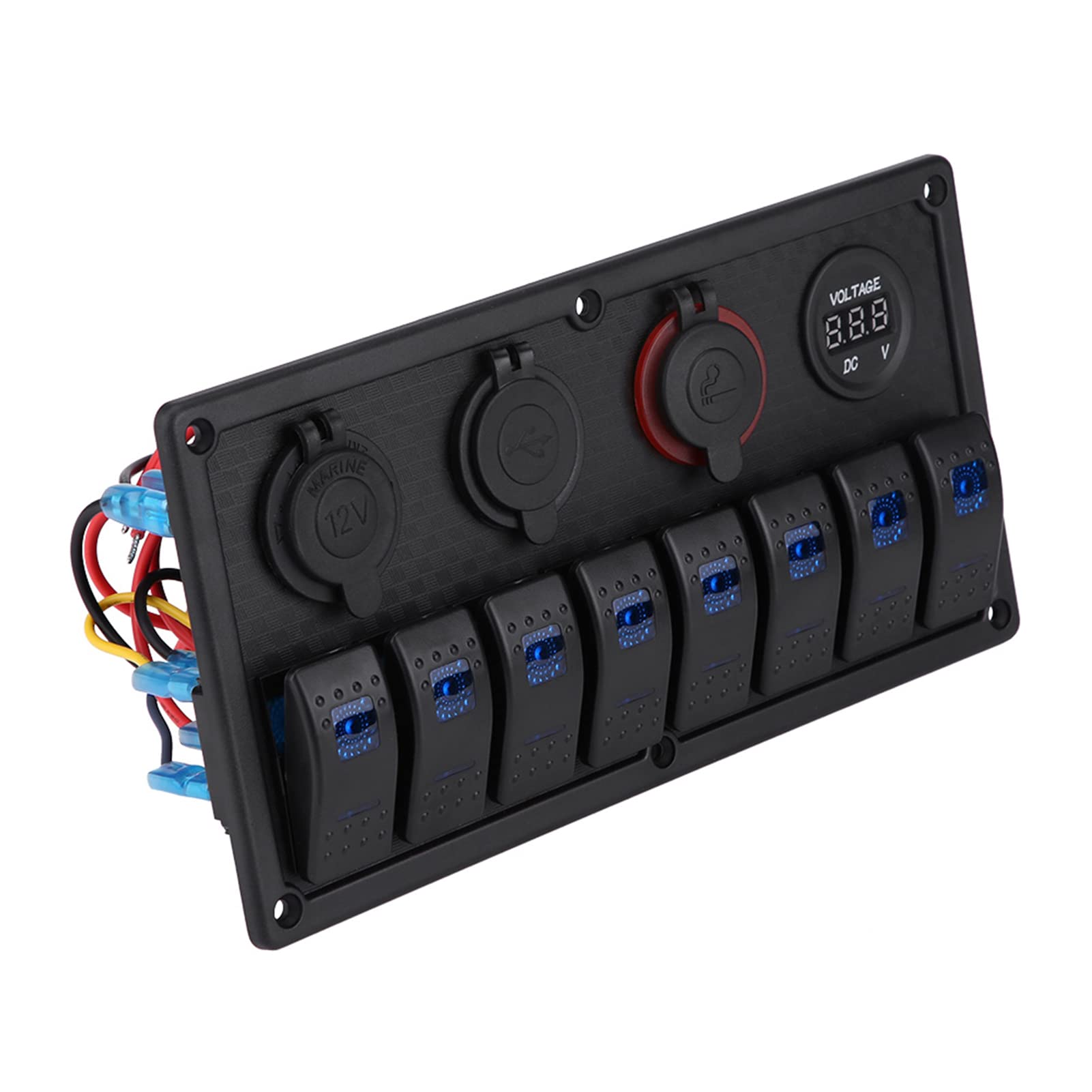 12V 24V 8 Gang Interruttore a bilanciere Barca per auto Impermeabile LED Interruttore a bilanciere Pannello di controllo Doppio voltmetro USB Accendisigari,Interni automobilistici