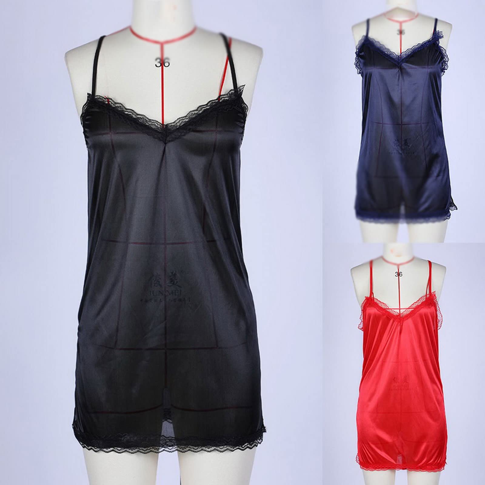 RWRAPS Pigiami da Donna, Indumenti da Notte da Donna Lingerie Moda da Donna Sexy Camicia da Notte in Raso di Seta Babydoll Maglia da Notte in Pizzo Taglie Forti