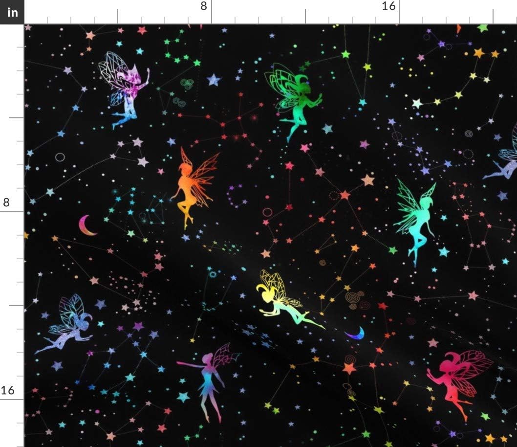 Spoonflower Fabric - Watercolour Space Fairies Watercolor Rainbow Fairy Galaxy Whimsical Printed on Petal Signature Cotton Fabric by The Yard - Sewing Quilting Apparel Crafts Decor