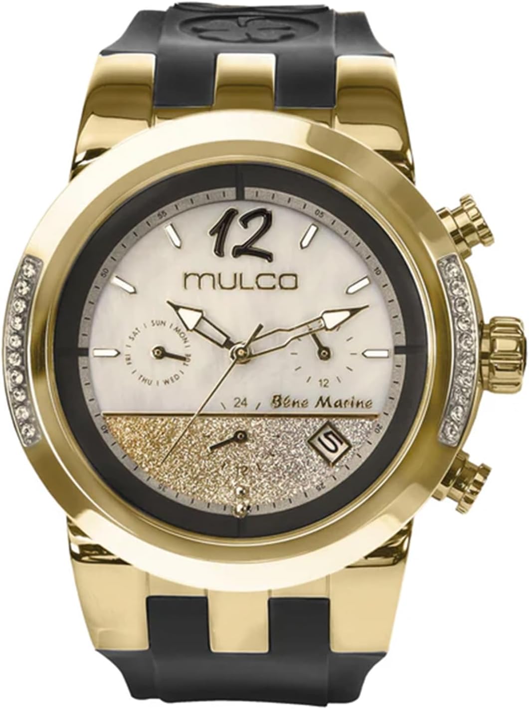 MULCO Watches for Women - Blue Marine Infinity, Stainless Steel Case with Wrist Silicone Band, Quartz Multifunctional Movement Large Face Analog Display, Crystal Stones,100m-Waterproof