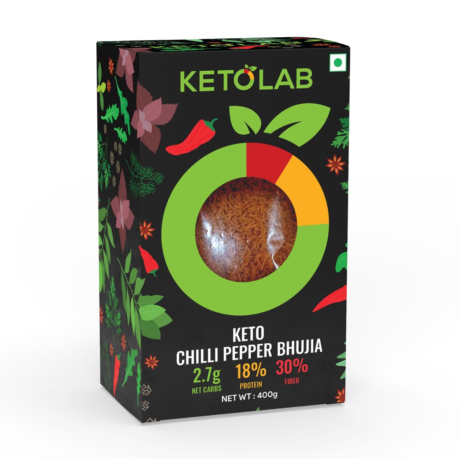 Ketolab Keto Bhujia (Chilli Pepper), 400 Gms (Pack of 2), 2.7g Net Carb & 18% High Protein/Serv, Identical to Regular Bhujia, Low Carb, High Fibre, Low GI, Keto Diet, Weight Loss, Diabetic Friendly-image-37