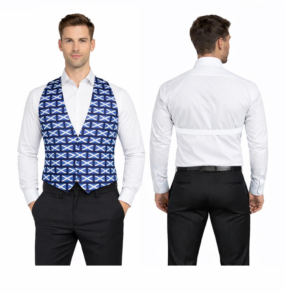 The Dragons Den Adults National Flag of Scotland St Andrews Cross Saltire Backless Waistcoat Fancy Dress [L-XL]