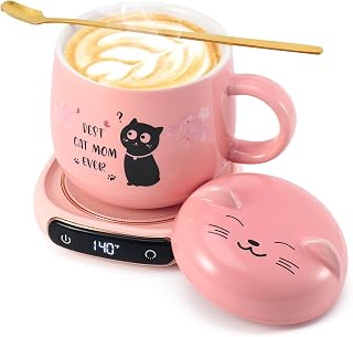 Bsigo Coffee Mug Warmer & Best CAT MOM Ever Mug Set, Electric Candle Mug Warmer 8H Auto Shut Off, Home & Office Beverage Cup Coffee Warmer for Desk, Cat Lover Mom Gift Birthday Women