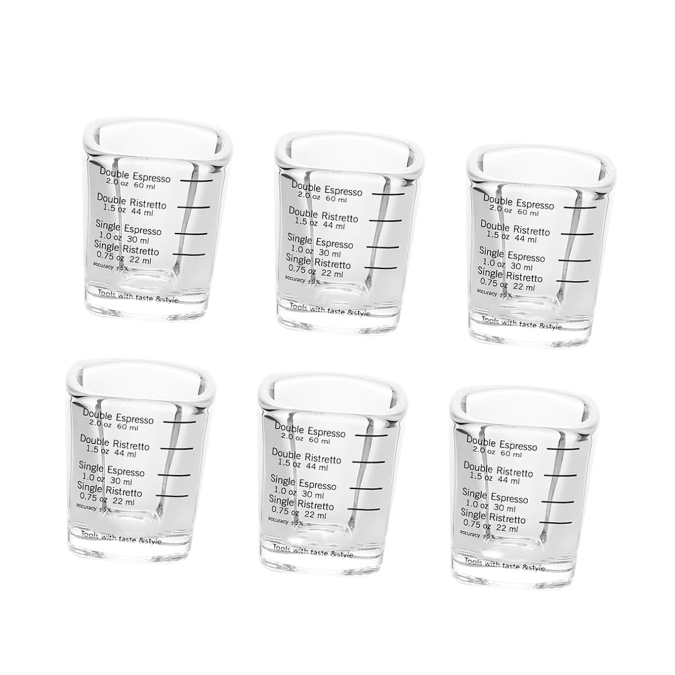 FOMIYES 6 Stück Espressotassen 60 Ml aus Borosilikatglas mit Skala Messbecher für Kaffee Tee Milch Hitzebeständig Kreatives Design für Haushalt und Schule