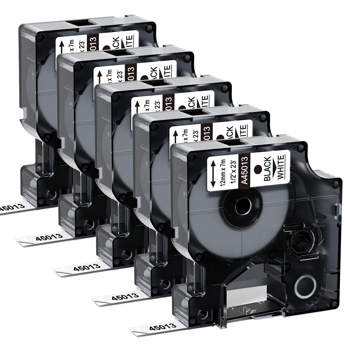 Ricambio per nastro per etichette DYMO D1 45013 1/2 pollici x 23 m nero su bianco A45013 45013s S0720530 ricariche per etichettatrice compatibili con Dymo Labelmanager 160 LM 280 210D 360D 420P,