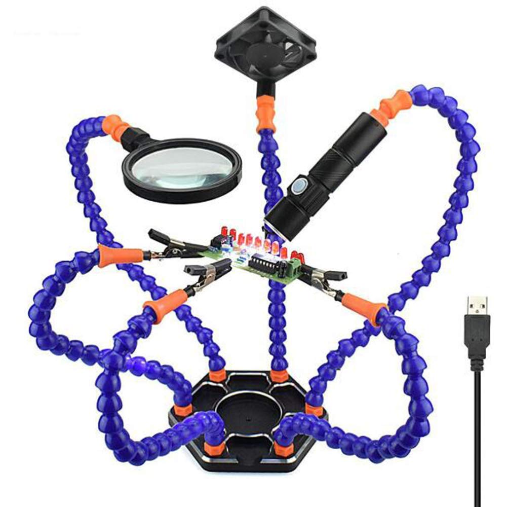 Lupa i lampa biurkowa 3x-5x i mini latarka Pomocna trzecia ręka Lupa z lupą Stojak z zaciskiem i krokodylkami Uchwyt lutowniczy do prac lutowniczych Hobby, naprawa, gry modelarskie REG Comfortable