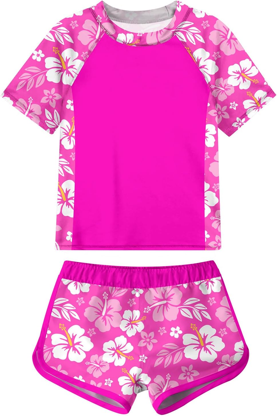 Idgreatim Girls Rashguard Swimsuit 2 Piece Short Sleeve Bathing Suit UPF 50+ Sun Proction Swimwear Size 8-16T