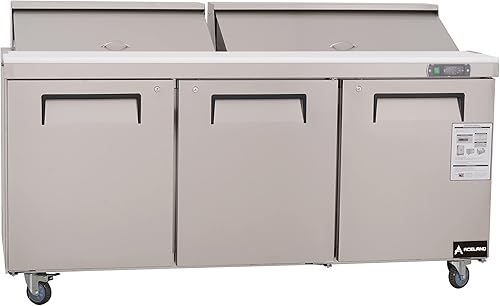 Miniatura 2 de Aceland ASR-72B Sandwich Salad Prep Table 3 Door 72" Stainless Steel Counter Fan Cooling Refrigerator with pans-72Inches for Restaurant, Bar, Shop,