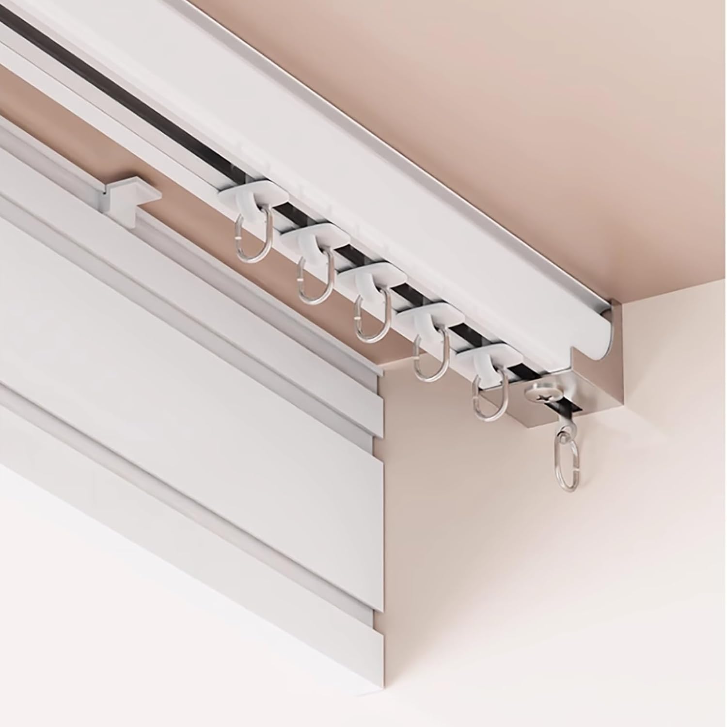 Aluminum Cornice Board for Blackout Curtainains, Ceiling-Mounted Drapery Pelmet Panel, 7.55ft Length for Living Room - Elegant White Design