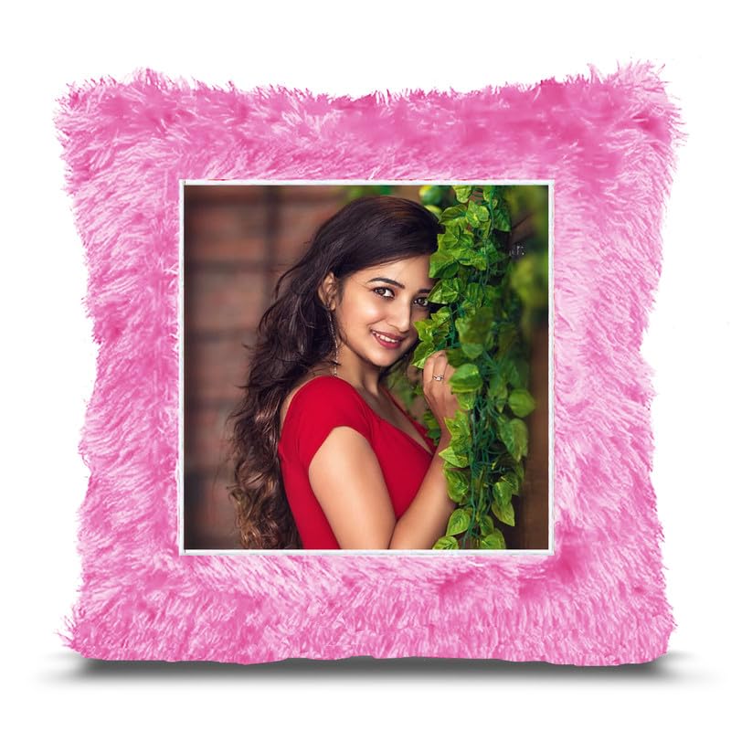 Fur Personalized Gift Photo Cushion for Boyfriend Girlfriend Husband Wife on Occasions Valentine's Day Birthday Anniversary Special Love Gift Square 15x17 inch, Pink (PC16)-image-47
