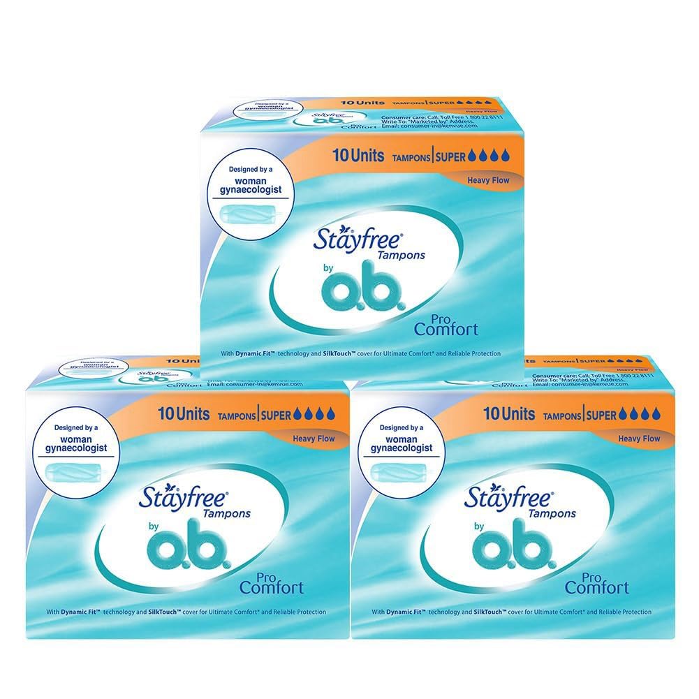 Stayfree Tampons by OB Super 10's (Buy 2 Get 1 Free) | Heavy Flow | Dynamic Fit Technology | Rash free | No skin irritation| Upto 100% leakage protection | Silk touch technology | Stain free