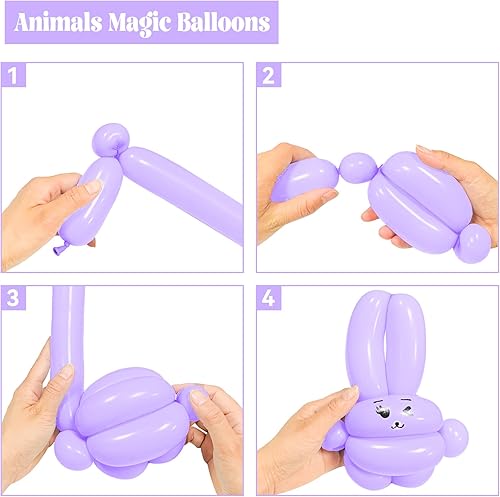 Miniatura 100 de Paquete de 260 globos largos, 100 globos negros de animales torcidos, globos mágicos largos de látex grueso para modelos de animales, Halloween